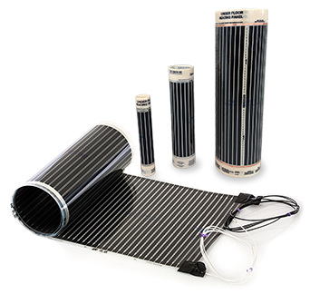 FilmHeat heating elements for a radiant heated floor system.